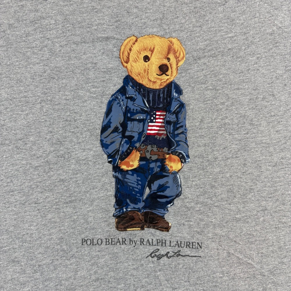 Polo Ralph Lauren T-Shirt Men XL Gray Denim Bear Graphic Tee Short Sleeve Preppy - Picture 4 of 9